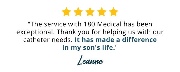 The customer service with 180 Medical has been exceptional. Thank you for helping us with our catheter needs - customer review