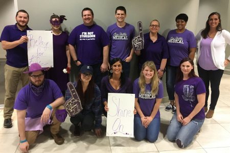 180 medical wearing purple for relay for life