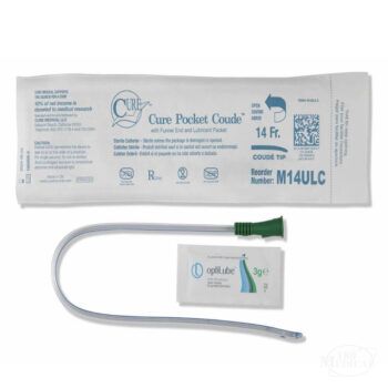 M14ULC Cure Pocket Coude Catheter with Included Catheter Lube Packet