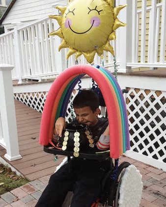 diy halloween costume for wheelchair - rainbow and pot of gold