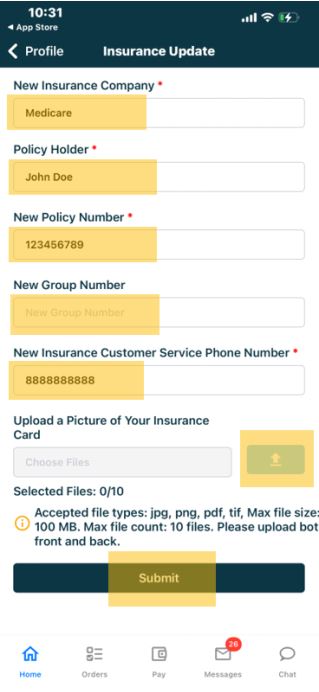 Update Insurance with 180 Medical on App